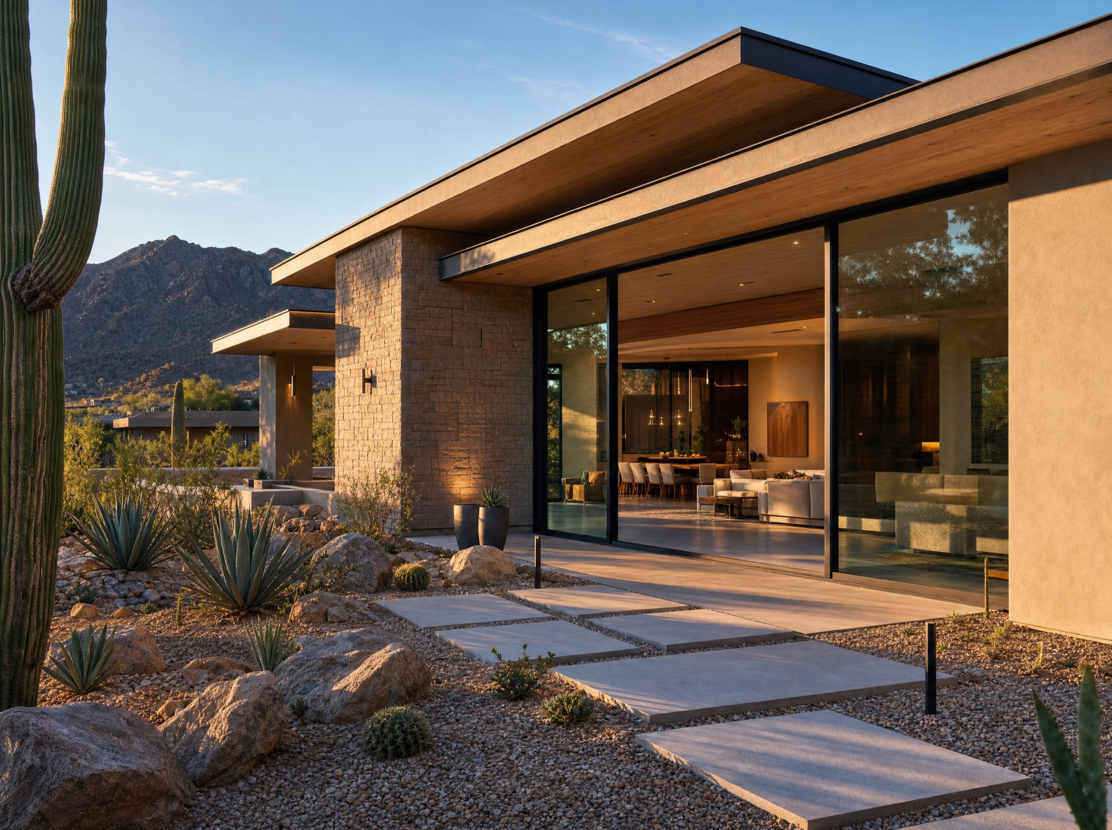 Modern home at golden hour