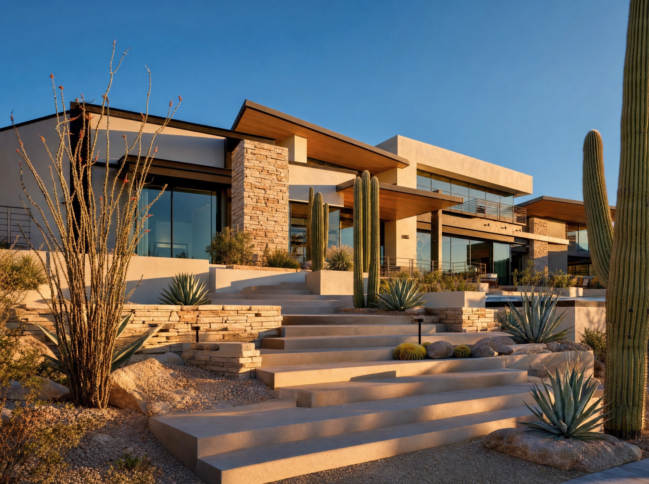 Desert entrance steps at golden hour